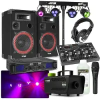 Max Complete 700W DJ Disco set met geluidsboxen, lichteffecten en rookmachine met 2L