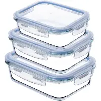 Kadax Set de récipients alimentaires en verre avec couvercle Box Lunchbox 3x