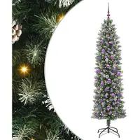 vidaXL Arbre de Noël artificiel élancé vert et blanc 210 cm