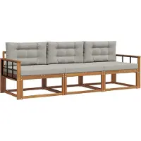 vidaXL Ensemble de canapés d'extérieur avec coussins 3 pièces Naturel et gris clair