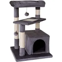 Lionto Arbre à chat 75 cm avec grotte, lit de repos & surface en sisal, compact & stable, idéal pour le jeu, le repos & le soin des griffes, gris foncé