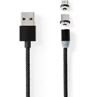 Nedis Câble USB - USB 2.0 - USB-A mâle - USB Micro-B mâle / USB-C mâle - 10 W - No Data Transfer - nickelé - 2.00 m - rond - nylon - noir - boîte