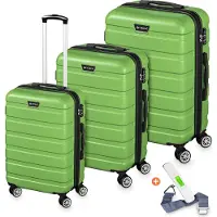 Veska Set de valises à coque dure 3 pièces avec serrure à combinaison TSA 4 roulettes coque dure ABS, valise de voyage trolley valise à roulettes - vert olive