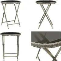 vidaXL Table d'appoint Gris 60 cm Poly rotin et verre trempé - Table haute - Table haute - Tables de jardin