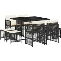 vidaXL Salon de jardin 9 pièces avec coussins noir poly rotin