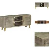 vidaXL Armoire TV Gris avec laiton 110 x 30 x 48 cm Manguier massif - Meuble TV