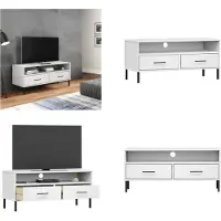 vidaXL Armoire TV OSLO avec pieds métalliques Blanc Pin massif - Armoire TV - Meubles TV - Supports TV
