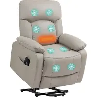 HOMCOM Fauteuil releveur électrique avec fonction massage et chauffage, fauteuil relax électrique, dossier inclinable, ports USB, télécommande, coussin à ressorts, repose-pied et poche latérale, gris