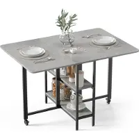 Mondeer Table de cuisine pliante avec 2 étagères et roulettes 120 x 80 x 75 cm Gris