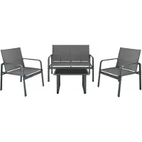 Mondeer Ensemble de meubles de jardin 4 pièces, salon avec accoudoirs et table en verre, résistant aux intempéries pour balcon ou terrasse, gris