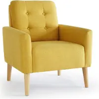 Mondeer Fauteuil de télévision avec cadre et pieds en bois massif Fauteuil individuel jaune