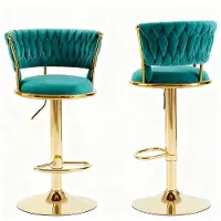 Rhein Beleuchtung Lot de 2 tabourets de bar en velours avec dossier, pivotants à 360°, réglables en hauteur, tabourets de bar pour cuisine et bar à domicile, vert