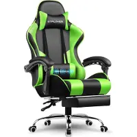 GTPLAYER Fauteuil gaming , fauteuil de bureau, fauteuil PC ergonomique, fauteuil gaming avec soutien lombaire massant, repose-pieds et appui-tête, simili cuir vert