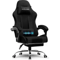 GTPLAYER Fauteuil gaming , fauteuil de bureau, fauteuil PC ergonomique, fauteuil gaming avec soutien lombaire massant, repose-pieds et appui-tête, tissu noir