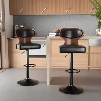 Sonstiges Tabouret de bar (lot de 2) Chaise de bar Tabouret de bistrot 360° Chaise pivotante Chaise de cuisine Dossier Repose-pieds Acier Noir Noyer