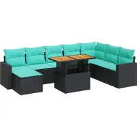 vidaXL Ensemble de salon de jardin 9 pièces avec coussins noir poly rotin