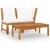 Syfax Salon de jardin 3 pcs avec coussin crème Bois d'acacia solide