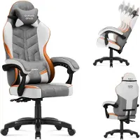 Huzaro Chaise de jeu Force 2.7 Grey - chaise pivotante ergonomique en velours avec dossier réglable, coussin lombaire et appui-tête, jusqu'à 140 kg
