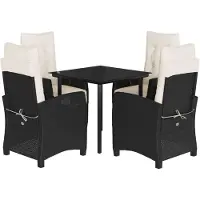 Syfax Ensemble à manger de jardin coussins 5pcs Noir Résine tressée