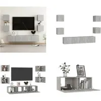 vidaXL 6 pcs. Armoire TV Set gris béton bois composite - Armoire TV - Armoire HiFi - Armoires HiFi