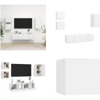 vidaXL 5 pcs. Set d'armoires TV Blanc Bois composite - Set d'armoires TV - Set d'armoires TV suspendues - Set d'armoires TV suspendues
