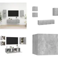 vidaXL 5 pcs. Set d'armoires TV Gris béton Bois composite - Set d'armoires TV - Set d'armoires TV suspendues - Set d'armoires TV suspendues