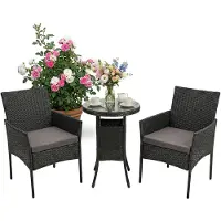 Relaxdays Ensemble de mobilier de jardin , ensemble de salon en rotin 3 pièces, pour 2 personnes, 2 fauteuils et une table en verre, mobilier de détente, d'extérieur, noir