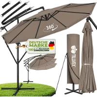 Tillvex Parasol Cappuccino Ø 350 cm Parasol de jardin Parasol de marché Manivelle Balcon Aluminium Inclinable