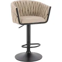 HOME DELUXE Tabouret de bar SAMIR – Beige, tissé, réglable en hauteur (lot de 6) | Tabouret de bar moderne avec revêtement en tissu et repose-pieds