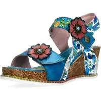 LAURA VITA Bonito 38 : Sandales compensées turquoise pour femmes, style décontracté