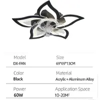 OEM Ventilateur de plafond avec lustre, télécommande etvia application, éclairage réglable, noir - 5 pales