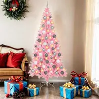 vidaXL Meubles de haute qualité Arbre de Noël avec 300 LEDs avec support Rose 180 cm PVC - 1212047