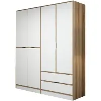 Dmora Odalys - Grande Armoire, 185x208h cm Blanc et noyer\ et noyer\, Porte-manteaux