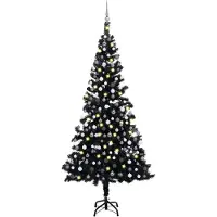 Prolenta Maison Exclusive - Sapin de Noël artificiel avec lumières et boules noires, 210 cm