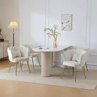 Flieks Chaise de salle à manger Chaise rembourrée 4 sets, Chaise de cuisine Chaise de salon Chaise de maquillage avec coussin, Chaise de loisirs avec pieds en métal et revêtement en velours, Beige