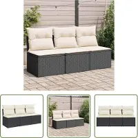 The Living Store Canapé de jardin avec coussins 3 places noir Poly rotin