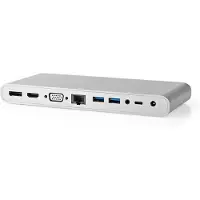 Nedis Cctb64991al02 Usb 3.2 Gen 1 Docking Station Usb-c M-dp F/rj45 F/hdmi/vga F/f/2x Usb-c/4x Usb-a Nickel Plated Braided 2x 3.5mm 0.2 M Argenté