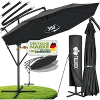 Tillvex Parasol Anthracite Ø 300 cm Parasol de jardin Parasol de marché Manivelle Balcon Alu Inclinable