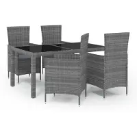 Syfax Ensemble à manger d'extérieur 5pcs coussins résine tressée gris
