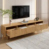 MODFU Meuble TV - Design Moderne - Avec Rangement Intégré et Gestion des Câbles - 178x35x45 cm - Couleur Bois