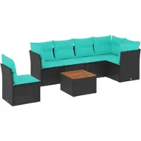 vidaXL Ensemble de salon de jardin 7 pièces avec coussins noir poly rotin
