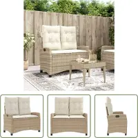 The Living Store Banc de jardin Réglable avec coussins Beige Poly Rattan