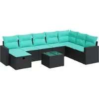 vidaXL Ensemble de salon de jardin 9 pièces avec coussins noir poly rotin