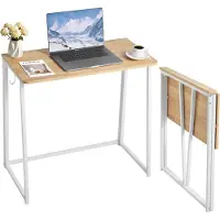StarTech.com Bureau pliant - Bureau d'ordinateur pliable - Plateau 80 x 48 cm - Peu encombrant - Avec crochets de rangement - Capacité de charge 68 kg - Pour le bureau à domicile et les petites pièces - Chêne