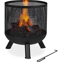 Relaxdays Brasero , design en maille, grille, tisonnier, feu de jardin, brasero, acier, H x P : 53 x 44 cm, noir