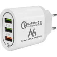 Macleans QC 3.0 Chargeur universel USB Adaptateur de charge 3xUSB Adaptateur secteur avec fonction de charge rapide 1x Quick Charge 1x QC3.0 jusqu'à 3A, 2x 2.1A Blanc
