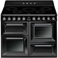 Smeg TR4110IBL2, cuisinière autonome, noire, avec boutons, en acier inoxydable, façade en acier inoxydable