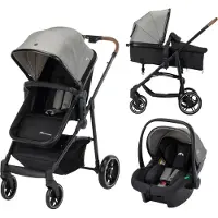 Bebeconfort Haze Trio Lux, poussette 3 en 1 avec siège enfant (i-Size), 0-4 ans (max. 22 kg), siège 2 en 1, position allongée, Tinted Grey