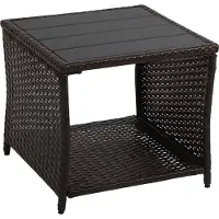 Relaxdays Table de balcon , H x l x P : 40 x 45 x 45 cm, résistante aux intempéries, polyrotin, WPC, acier, table d'appoint de jardin carrée, marron
