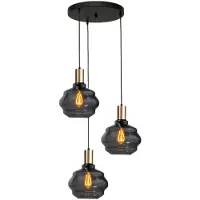 Masterlight Suspension loft 3 lumières - or - Porto avec verres à fumée Ball - Ø 24cm